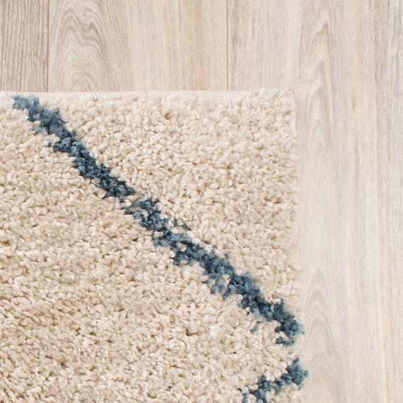 FRAAI Hoogpolig vloerkleed - Grand Lines Creme/Blauw