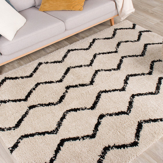 FRAAI Hoogpolig vloerkleed - Grand Moves Creme/Zwart