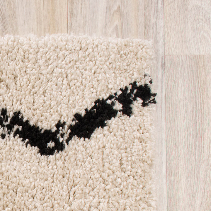 Hoogpolig vloerkleed - Grand Moves Creme/Zwart