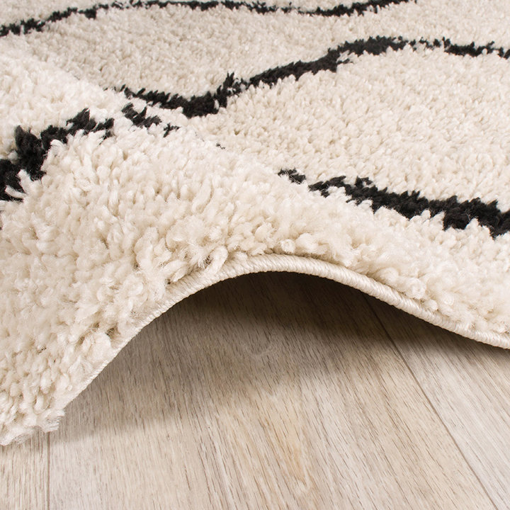 Hoogpolig vloerkleed - Grand Moves Creme/Zwart