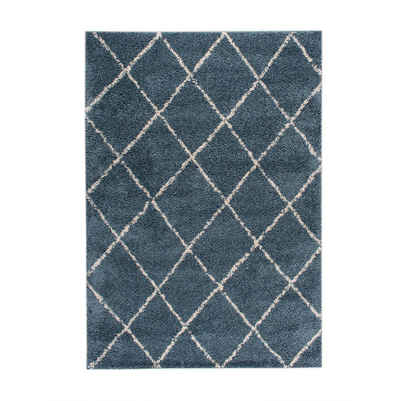 FRAAI Hoogpolig vloerkleed - Grand Lines Blauw/Creme