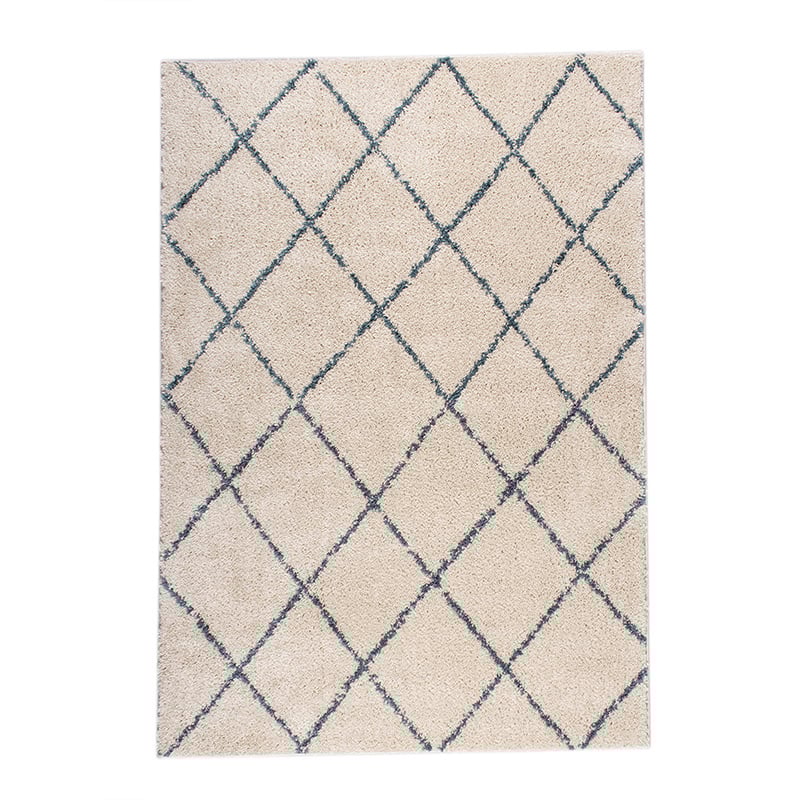 Hoogpolig vloerkleed - Grand Lines Creme/Blauw - sfeer