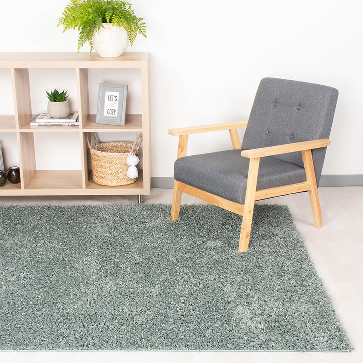 Hoogpolig vloerkleed - Solid Blauw/Groen