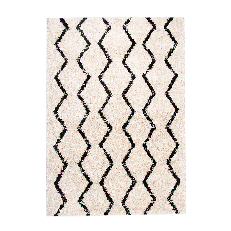 Hoogpolig vloerkleed - Grand Moves Creme/Zwart - sfeer