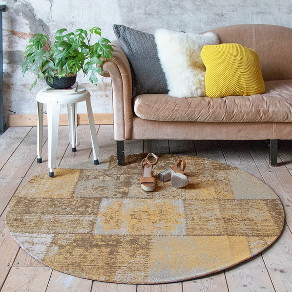 FRAAI Rond patchwork vloerkleed - Dreams Okergeel