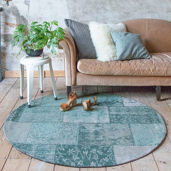 FRAAI Rond patchwork vloerkleed - Dreams mint turquoise