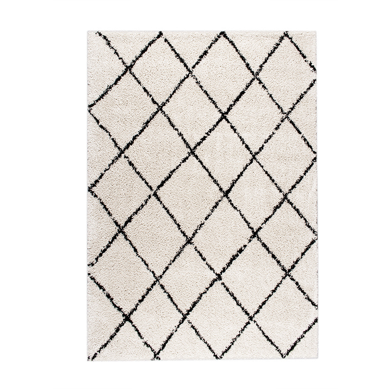 Hoogpolig vloerkleed - Grand Lines Creme/Zwart - sfeer