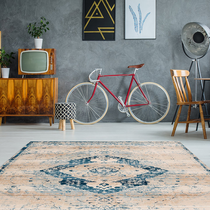 Vintage vloerkleed - Bach 500 Creme/Blauw