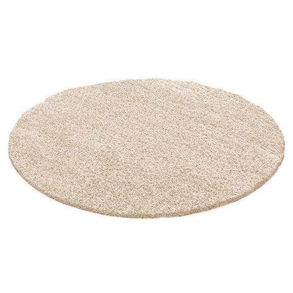 Rond Hoogpolig vloerkleed - Solid Beige - sfeer