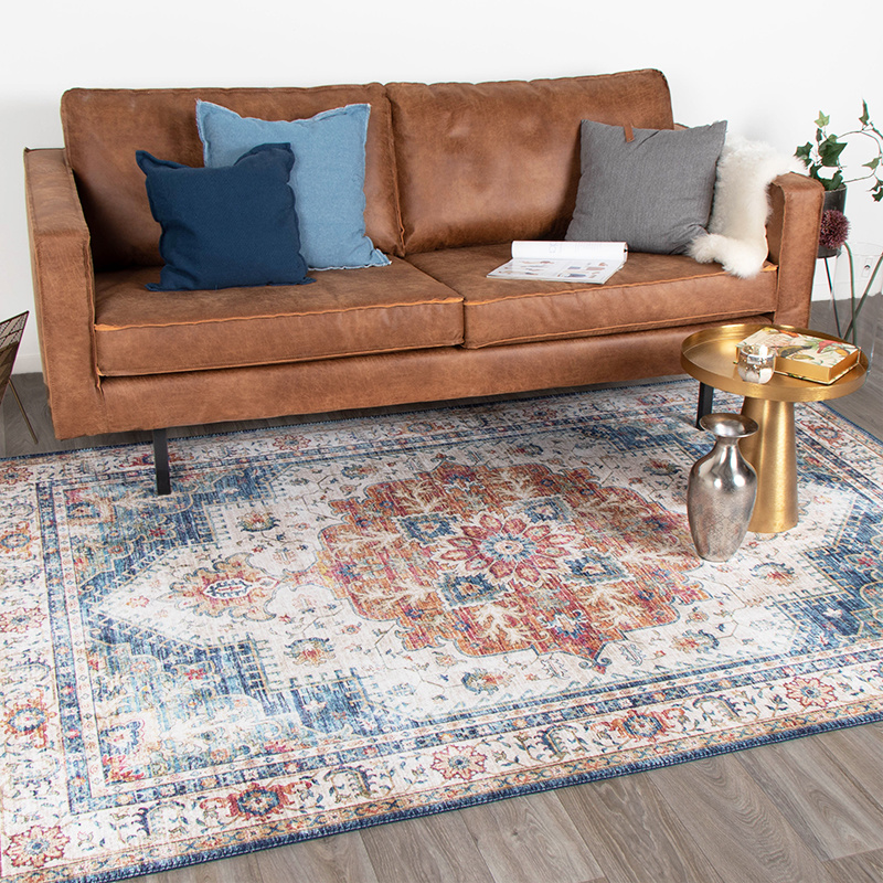 Retro vloerkleed - Ryano Blokken Blauw/Multicolor