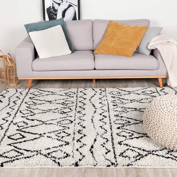 FRAAI Hoogpolig vloerkleed - Grand Outline Creme/Zwart