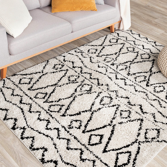 FRAAI Hoogpolig vloerkleed - Grand Outline Creme/Zwart