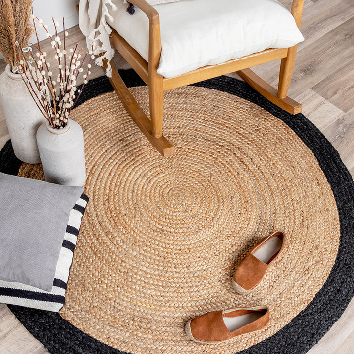 vermoeidheid Voorwaarden Malawi Jute vloerkleed - Fair Rond naturel/zwart | Ga je voor Bohemian? - Volero