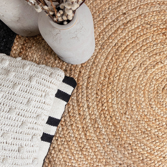FRAAI Jute vloerkleed - Fair Rond naturel/zwart