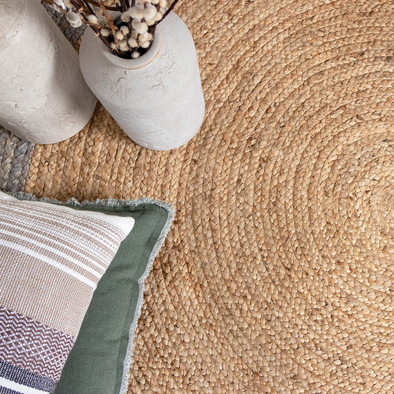 FRAAI Jute vloerkleed - Fair Rond naturel/grijs