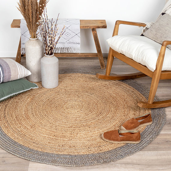 FRAAI Jute vloerkleed - Fair Rond naturel/grijs
