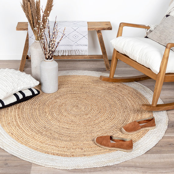 FRAAI Jute vloerkleed - Fair Rond naturel/wit