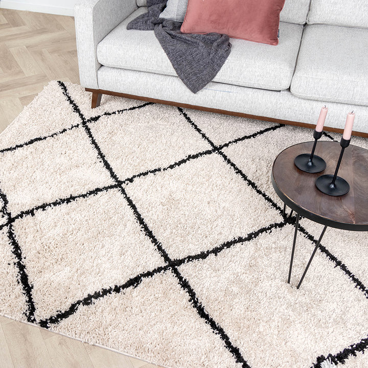 Hoogpolig vloerkleed - Sensa Lines Creme/Zwart