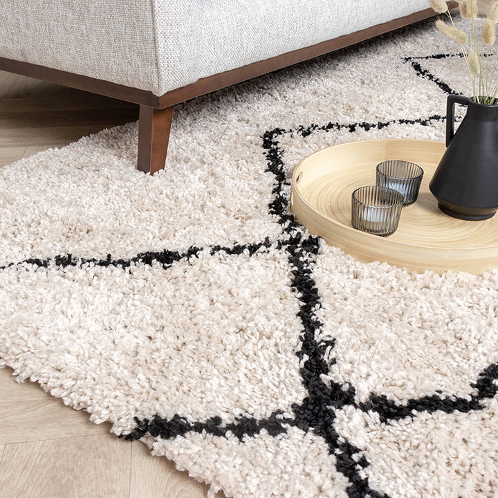 Hoogpolig vloerkleed - Sensa Pair Creme/Zwart