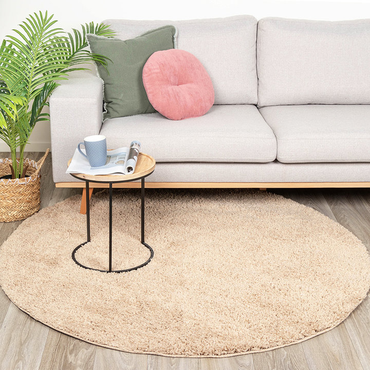 Rond hoogpolig vloerkleed - Lofty Beige