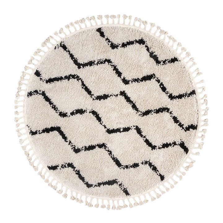 Rond hoogpolig vloerkleed - Grand Wire Weave Creme/Zwart