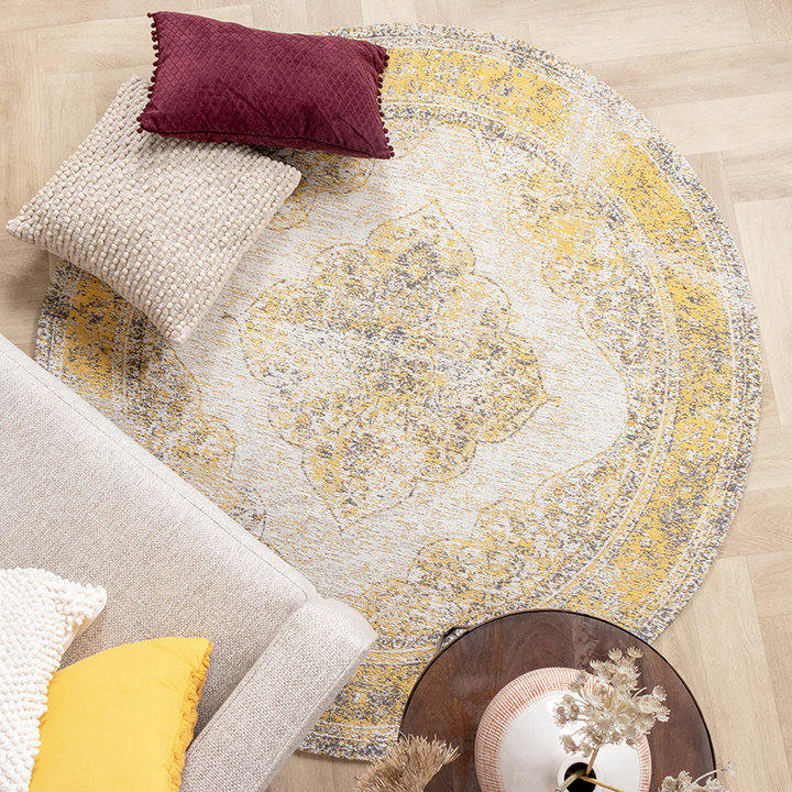 Rond Vintage vloerkleed - Admire Geel