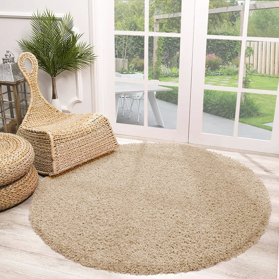 FRAAI Rond Hoogpolig vloerkleed - Solid Beige