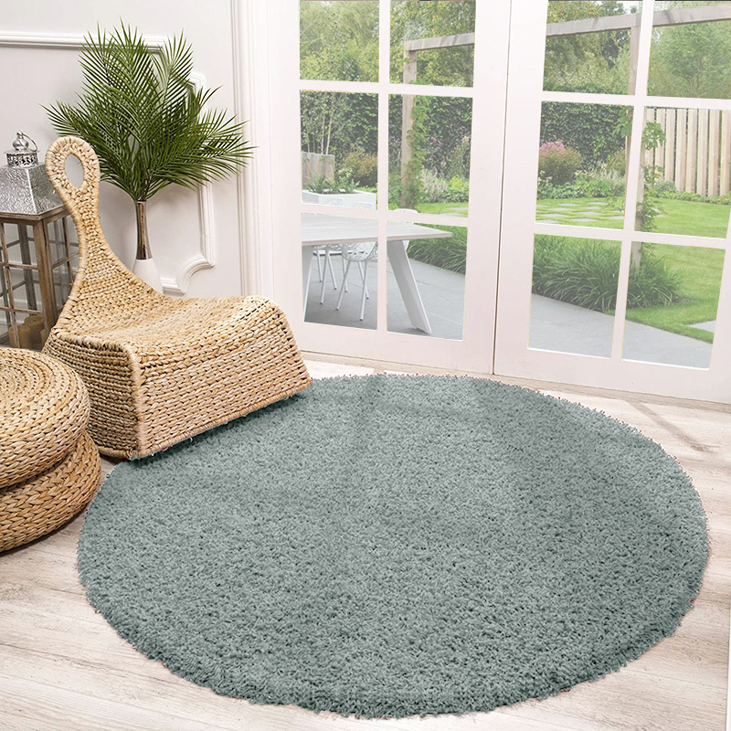 Rond Hoogpolig vloerkleed - Solid Blauw/Groen