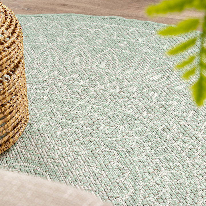Dywan zewnętrzny okrągły - Summer Azteca Miętowy