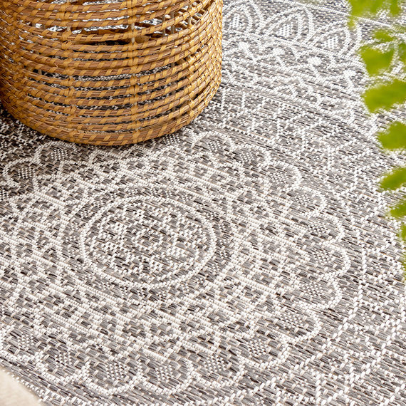 FRAAI Rond Vloerkleed - Summer Azteca Lichtgrijs