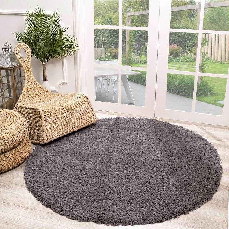 Rond Hoogpolig vloerkleed - Solid Donker Grijs