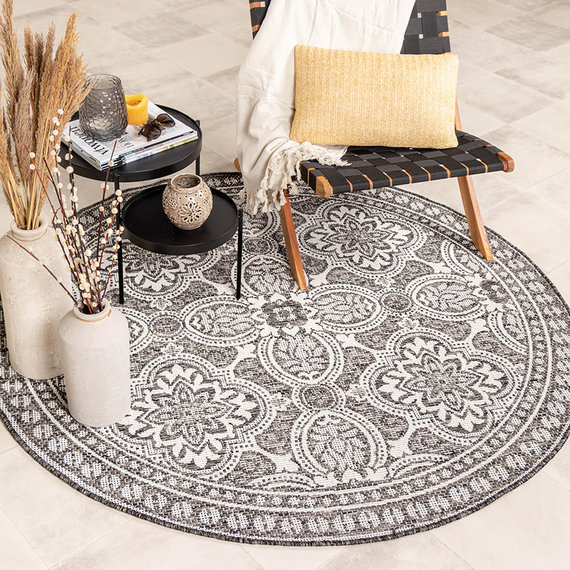 FRAAI Rond Buitenkleed - Summer Oriental Grijs