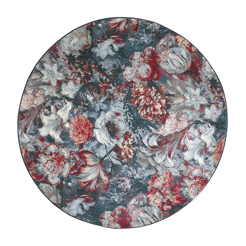 Rond Bloemen vloerkleed - Flores Blauw/Rood - sfeer