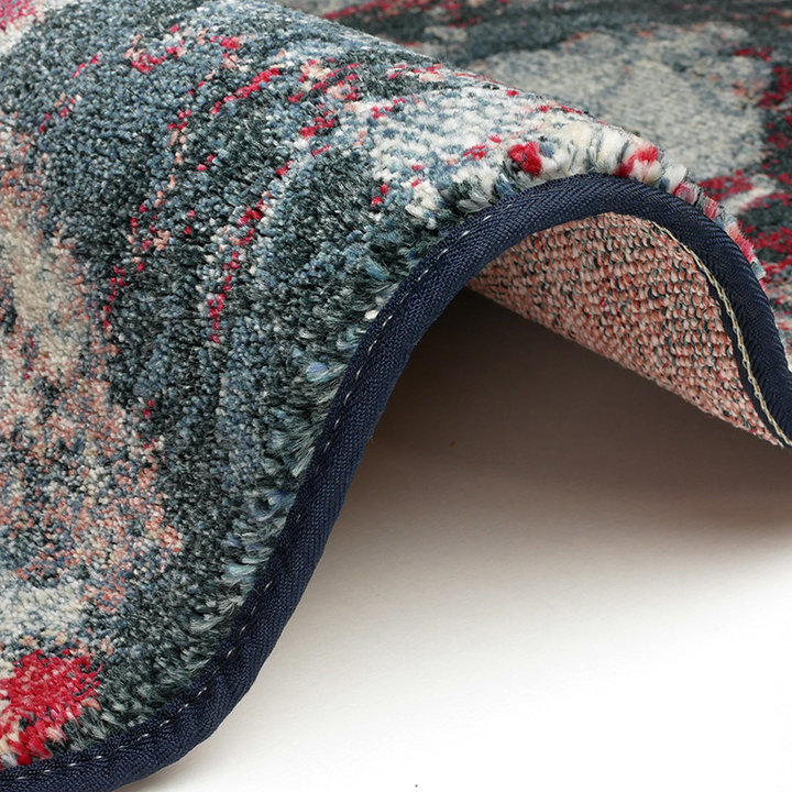 Rond Bloemen vloerkleed - Flores Blauw/Rood