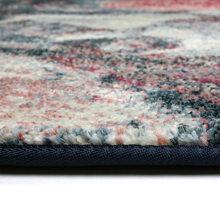 Rond Bloemen vloerkleed - Flores Blauw/Rood