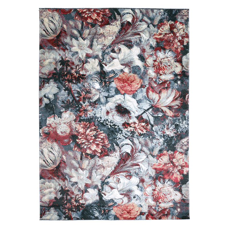 Bloemen vloerkleed - Flores Blauw/Rood - sfeer