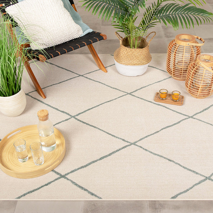 Scandinavisch buitenkleed - Odin Lines Creme/Groen