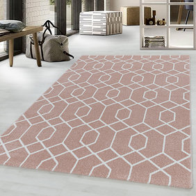 Adana Carpets Retro vloerkleed - Stencil Pattern Roze Wit