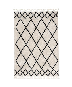 Hoogpolig vloerkleed - Grand Diamond Weave Creme/Zwart