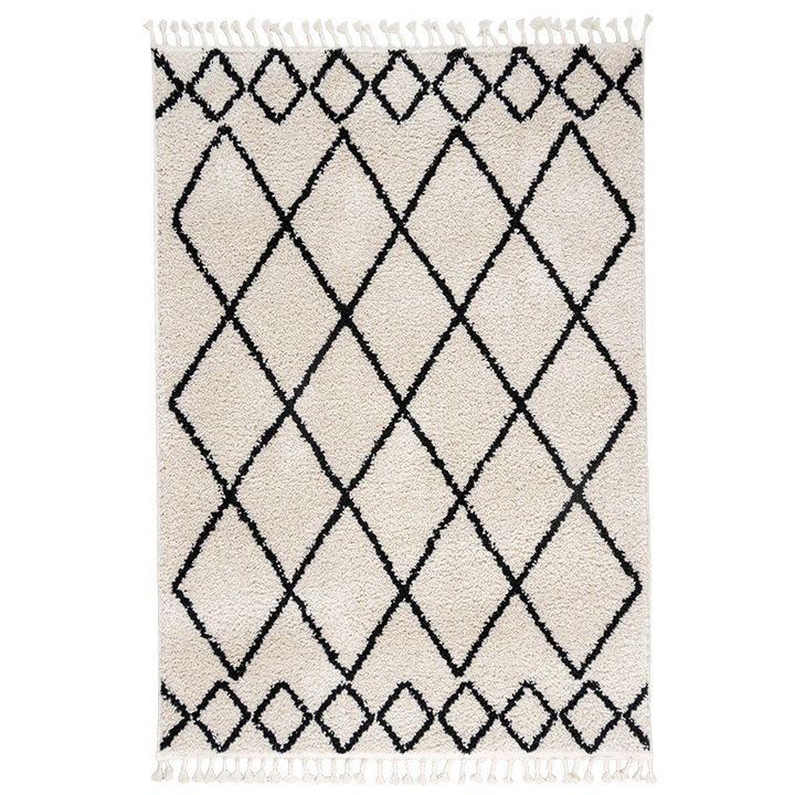 Hoogpolig vloerkleed - Grand Diamond Weave Creme/Zwart