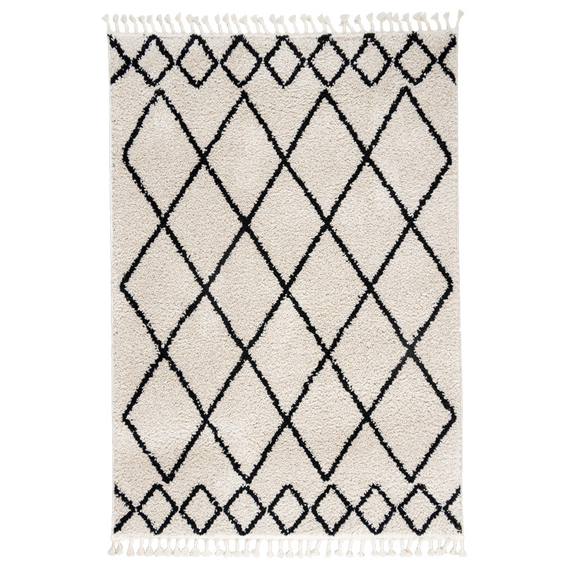 Hoogpolig vloerkleed - Grand Diamond Weave Creme/Zwart - sfeer