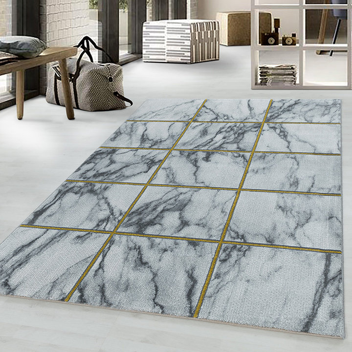 Modern vloerkleed - Marble Box Grijs/Goud