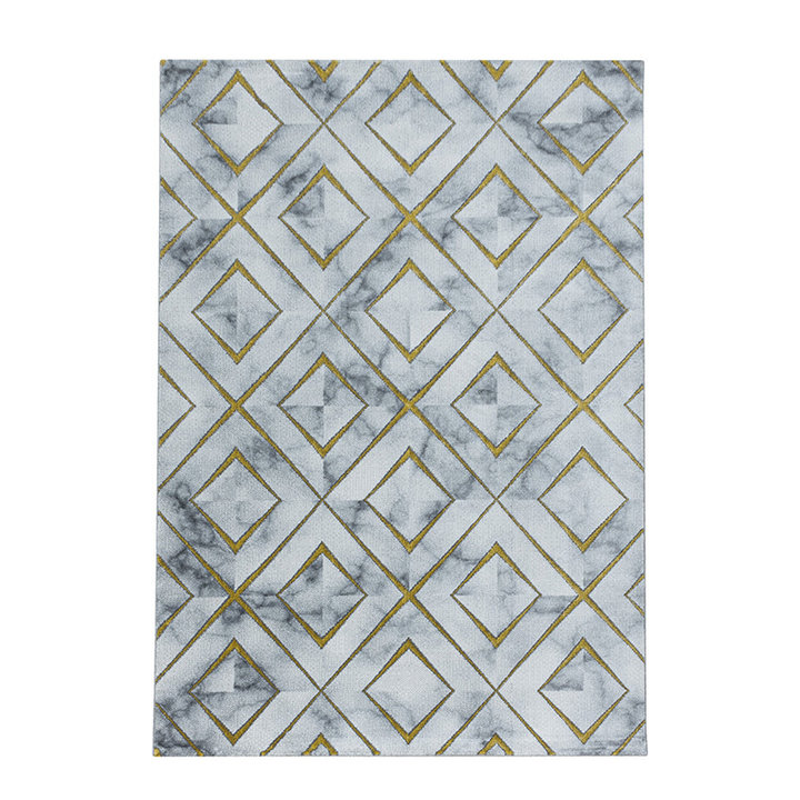 Modern vloerkleed - Marble Square Grijs/Goud