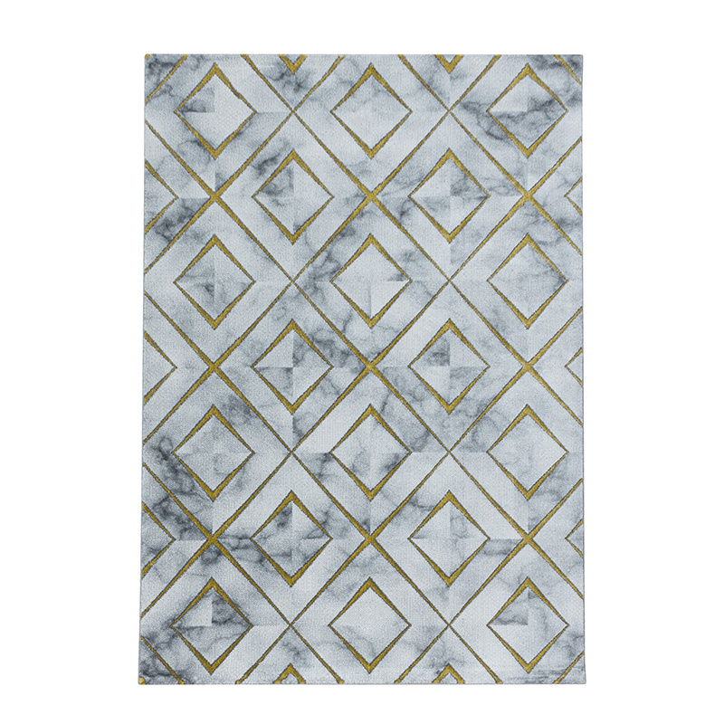 Modern vloerkleed - Marble Square Grijs/Goud - sfeer