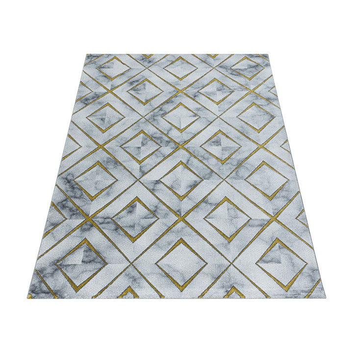 Modern vloerkleed - Marble Square Grijs/Goud