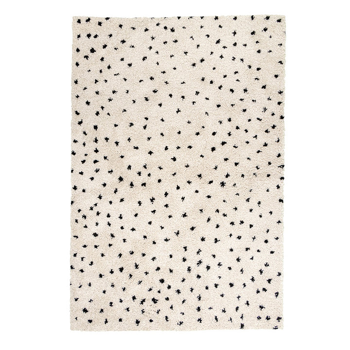 Hoogpolig vloerkleed - Grand Dots Creme/Zwart