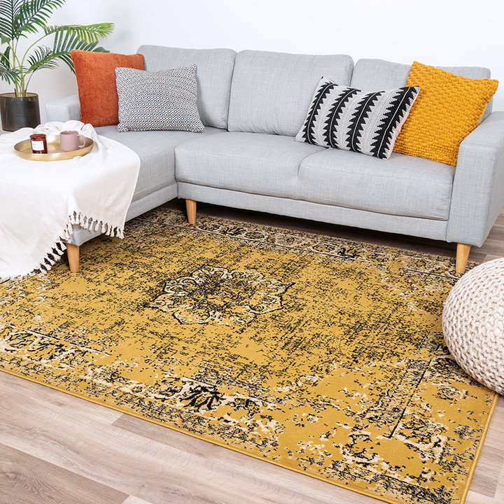 Dywan vintage - Wonder Żółty/Czarny