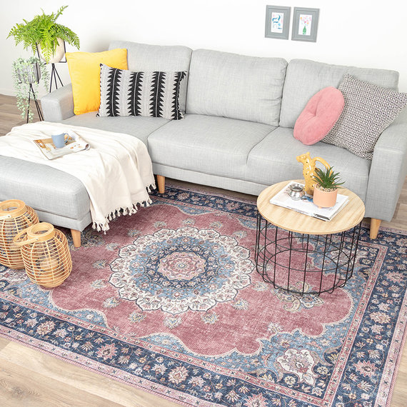 FRAAI Vintage vloerkleed - Lily Medaillon Rood Roze