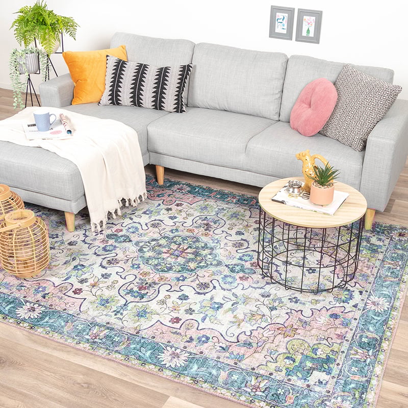 Vintage vloerkleed - Lily Oriental Blauw/Roze