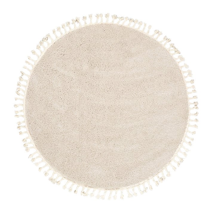 Rond hoogpolig vloerkleed - Lofty Fringe Creme/Wit